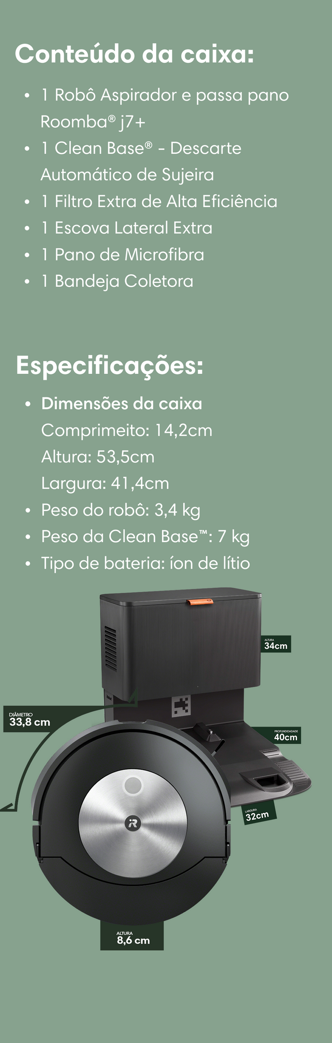 Robô Roomba Combo J7+, 2 em 1, Aspira e Passa Pano da iRobot 127v e 22 Robô Roomba Combo J7+, 2 em 1, Aspira e Passa Pano da iRobot 127v e 22